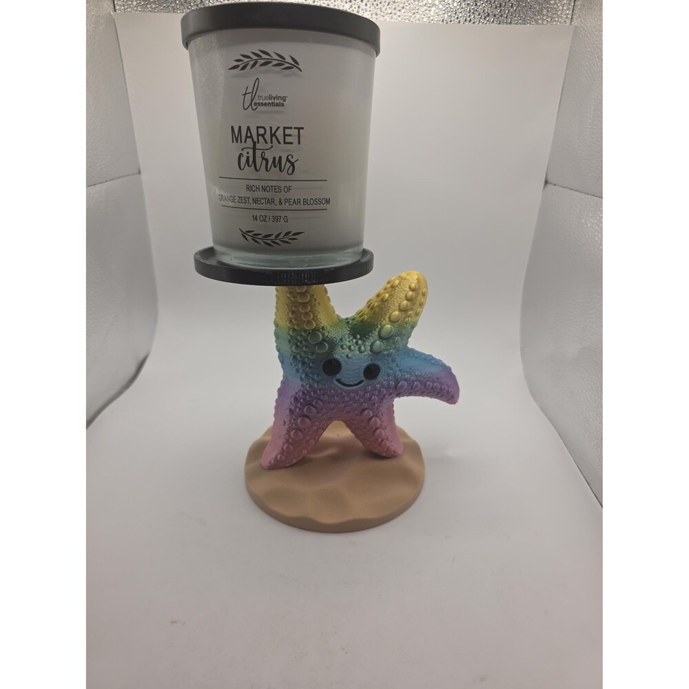 Rainbow Starfish Candle Holder, Citrus Scented Candle, Coastal Beach Decor